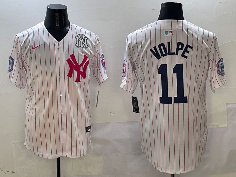 Men New York Yankees #11 Volpe White Stripe Jointly Name Nike 2025 MLB Jersey style 6->new york yankees->MLB Jersey